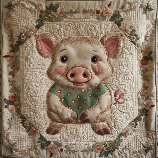 Floral Piggy Quilted Blanket - Throw (55" x 60")