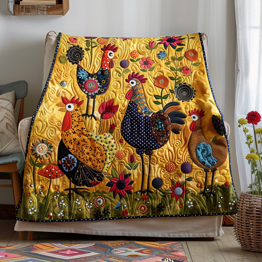 Floral Rooster Radiance Quilted Blanket - Throw (55" x 60")