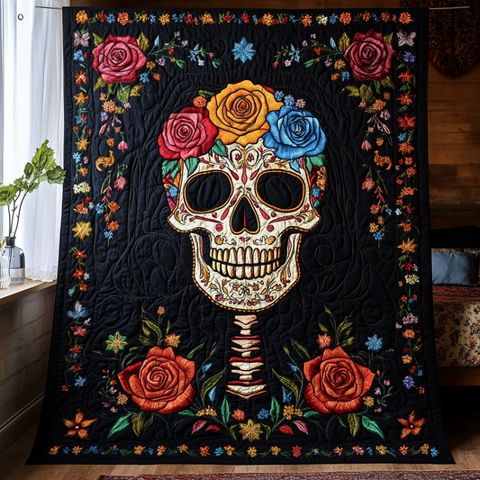 Floral Skull Quilted Blanket - Throw (55" x 60")