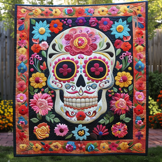 Floral Sugar Skull Quilted Blanket - Throw (55" x 60")