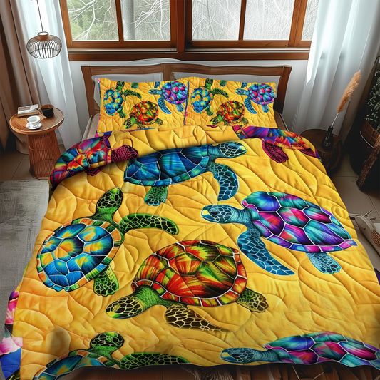 Floral Turtle Paradise 3-Piece Quilted Bedding Set - Single (59" x 70")