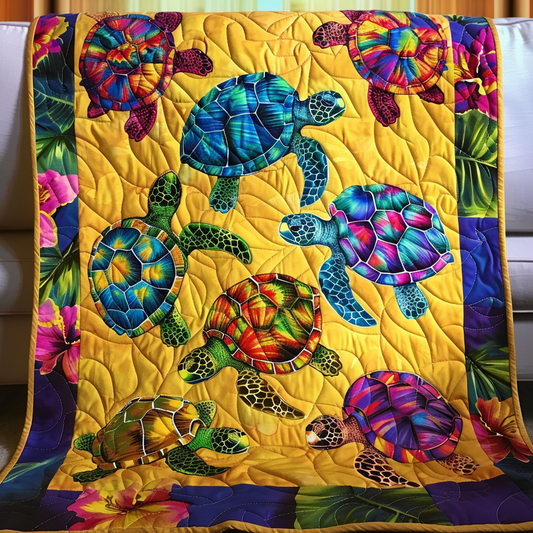 Floral Turtle Paradise Quilted Blanket - Throw (55" x 60")