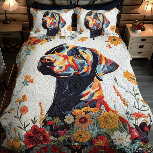 Floral Adorable Labrador 3-Piece Quilted Bedding Set - Single (59" x 70")