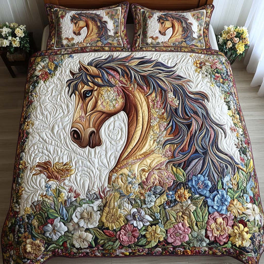 Floral Beauty 3-Piece Quilted Bedding Set - Single (59" x 70")