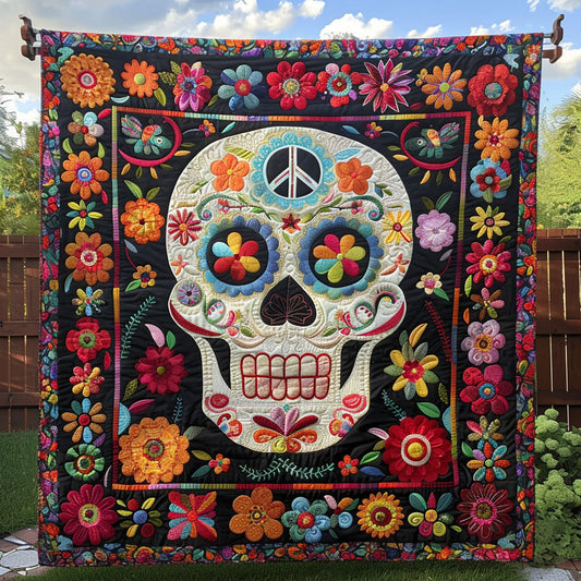 Floral Boho Skeleton Quilted Blanket - Throw (55" x 60")