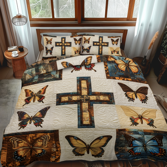 Floral Cross 3-Piece Quilted Bedding Set - Single (59" x 70")