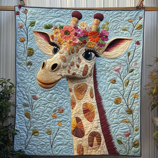 Floral Crowned Giraffe Quilted Blanket - Throw (55" x 60")