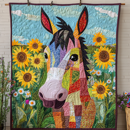 Floral Daisy Donkey Quilted Blanket - Throw (55" x 60")