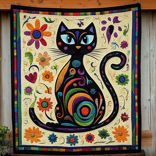Floral Feline Quilted Blanket - Throw (55" x 60")