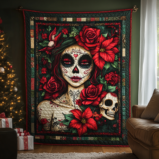 Floral Festival Skull Quilted Blanket - Throw (55" x 60")