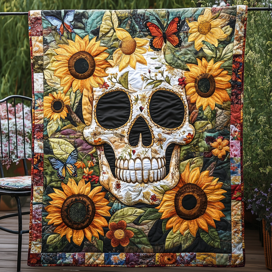 Floral Fiesta Skull Quilted Blanket - Throw (55" x 60")