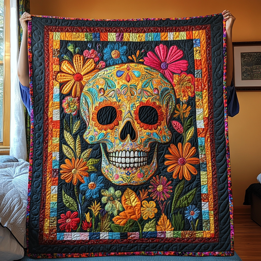 Floral Fiesta Skull Quilted Blanket - Throw (55" x 60")