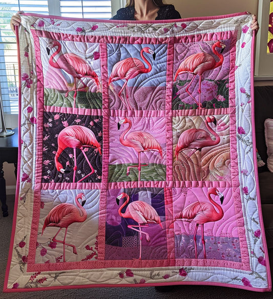 Floral Flamingos Quilted Blanket - Throw (55" x 60")