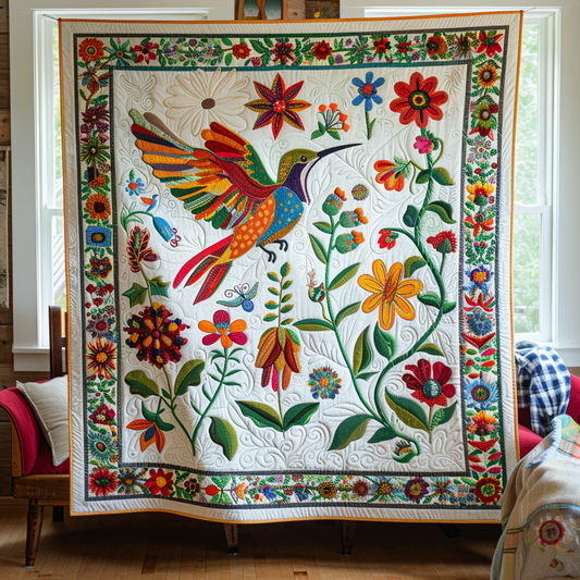 Floral Garden Hummingbird Quilted Blanket - Throw (55" x 60")