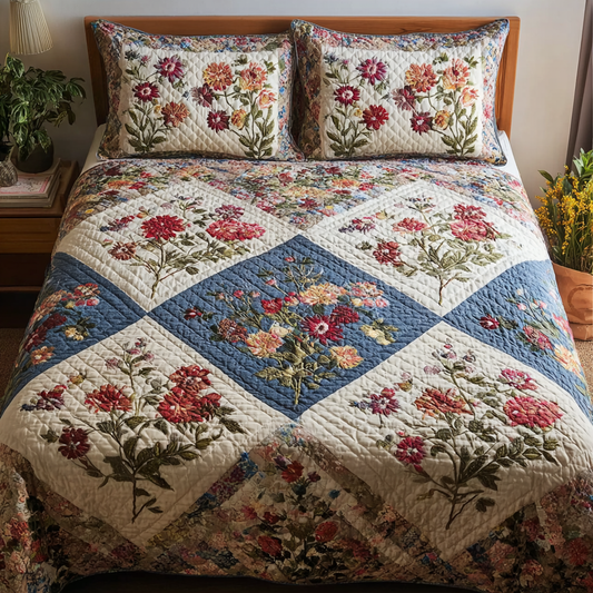 Floral Grace 3-Piece Quilted Bedding Set - Single (59" x 70")