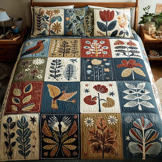 Floral Harmony 3-Piece Quilted Bedding Set - Single (59" x 70")