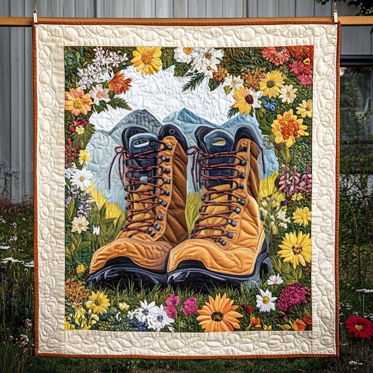 Floral Hiking Boots Quilted Blanket - Throw (55" x 60")