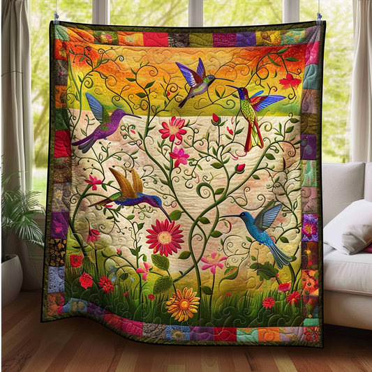 Floral Hummingbird Quilted Blanket - Throw (55" x 60")