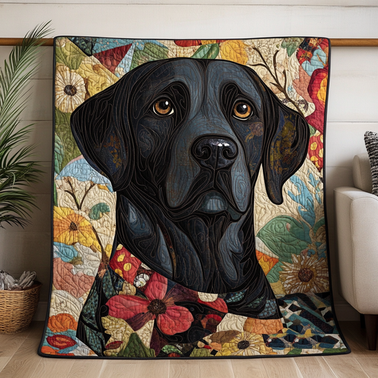 Floral Labrador Design Quilted Blanket - Throw (55" x 60")