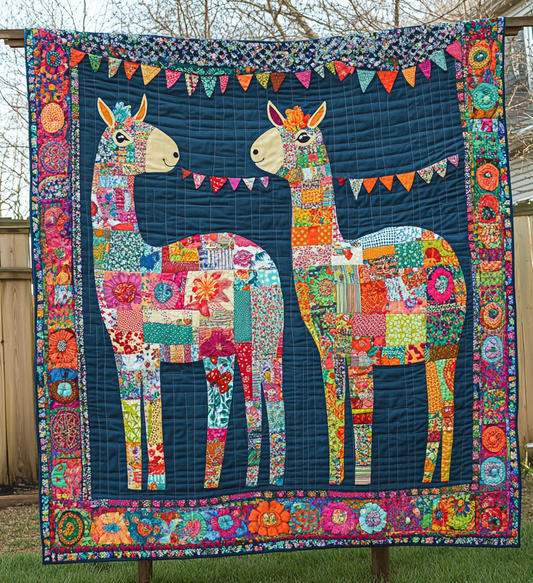 Floral Llama Quilted Blanket - Throw (55" x 60")