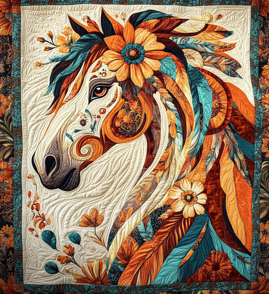 Floral Mustang Quilted Blanket - Throw (55" x 60")