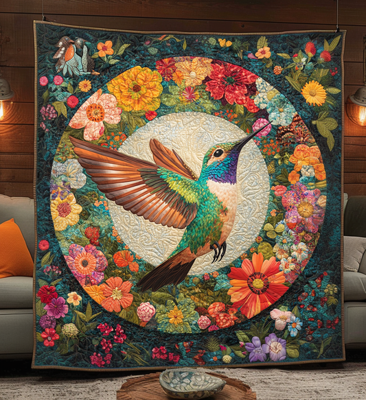 Floral Paradise Hummingbird Quilted Blanket - Throw (55" x 60")