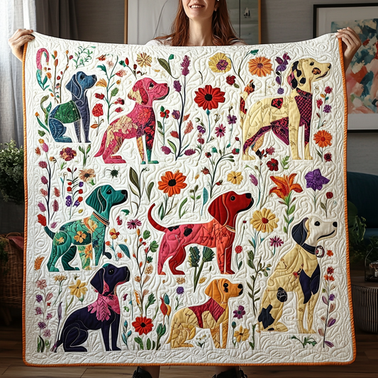 Floral Playful Labrador Quilted Blanket - Throw (55" x 60")