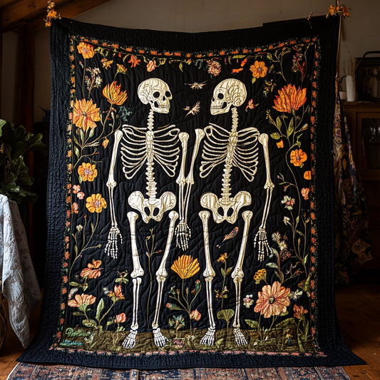 Floral Skeleton Halloween Quilted Blanket - Throw (55" x 60")