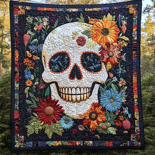 Floral Skull Love Quilted Blanket - Throw (55" x 60")