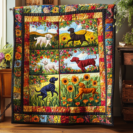 Floral Sunflower Labrador Quilted Blanket - Throw (55" x 60")