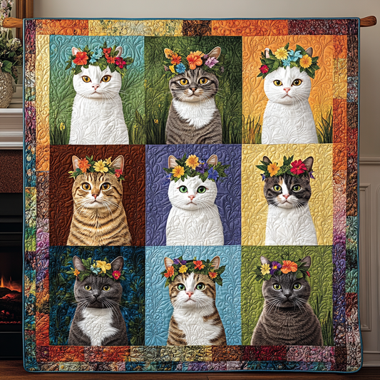Floral Whiskers Quilted Blanket - Throw (55" x 60")