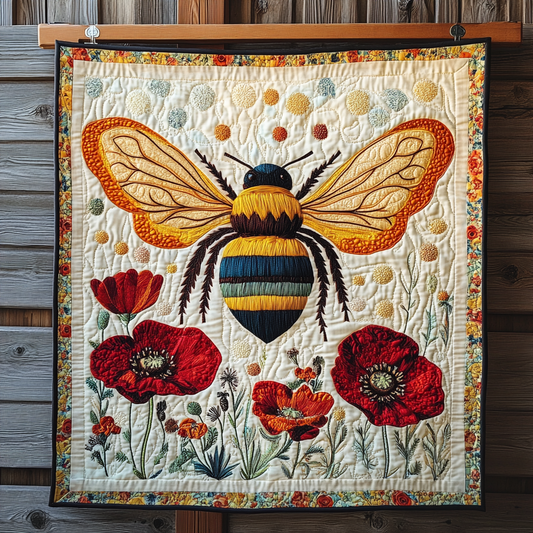 Flower Power Bee Quilted Blanket - Throw (55" x 60")
