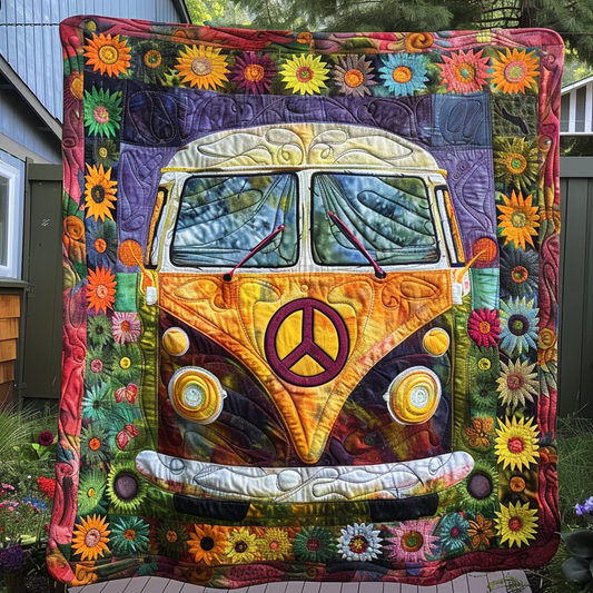 Flower Power Bus Quilted Blanket - Throw (55" x 60")