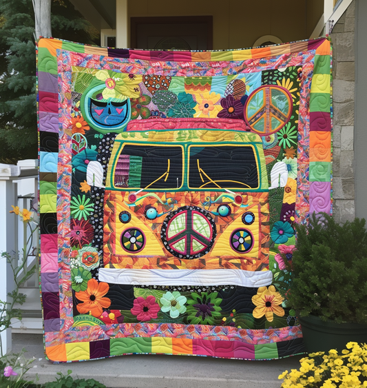 Flower Power Camper Quilted Blanket - Throw (55" x 60")