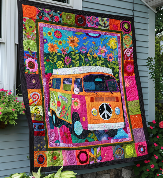 Flower Power Camper Quilted Blanket - Throw (55" x 60")