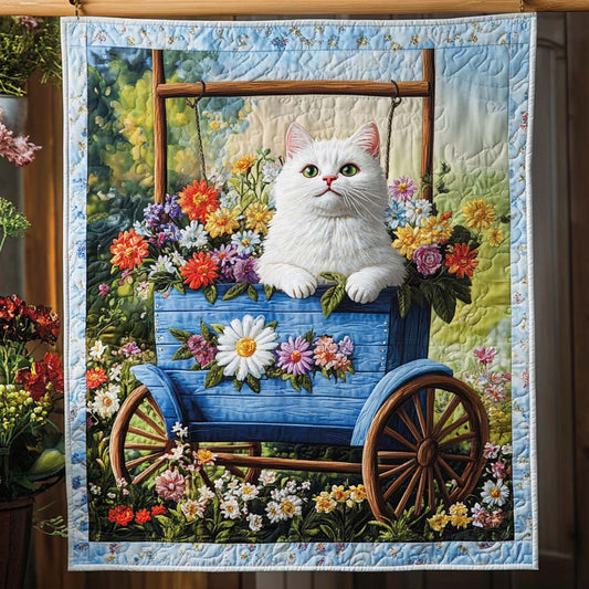 Flower Cart Kitty Quilted Blanket - Throw (55" x 60")