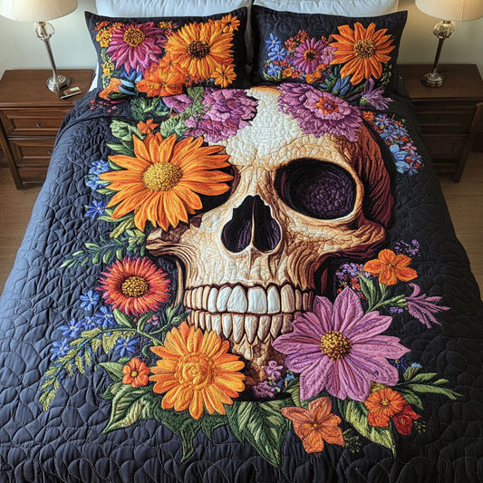 Flowered Fusion 3-Piece Quilted Bedding Set - Single (59" x 70")