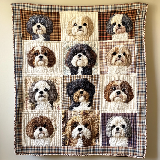 Fluffy Shih Tzu Friends Quilted Blanket - Throw (55" x 60")