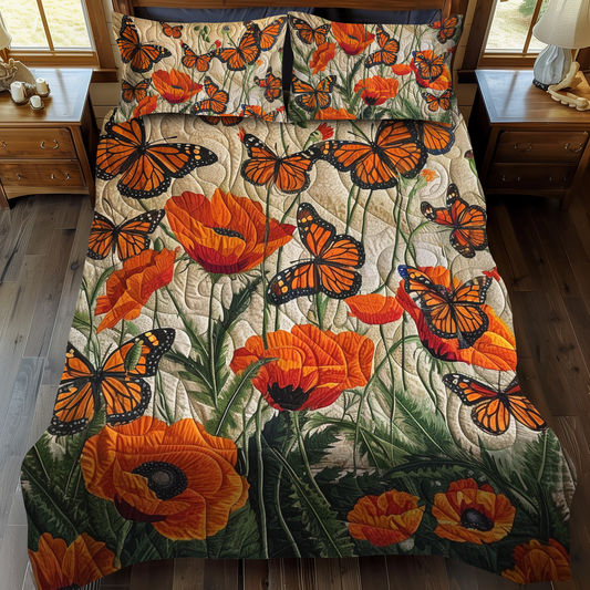 Fluttering Monarch Butterflies 3-Piece Quilted Bedding Set - Single (59" x 70")