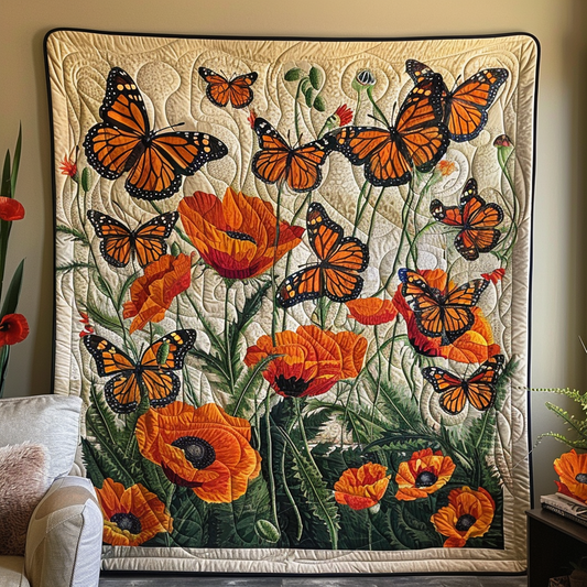 Fluttering Monarch Butterflies Quilted Blanket - Throw (55" x 60")