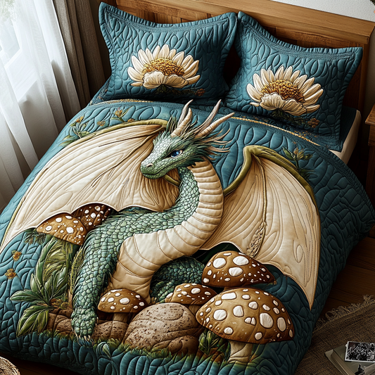 Forest Mushroom Dragon 3-Piece Quilted Bedding Set - Single (59" x 70")