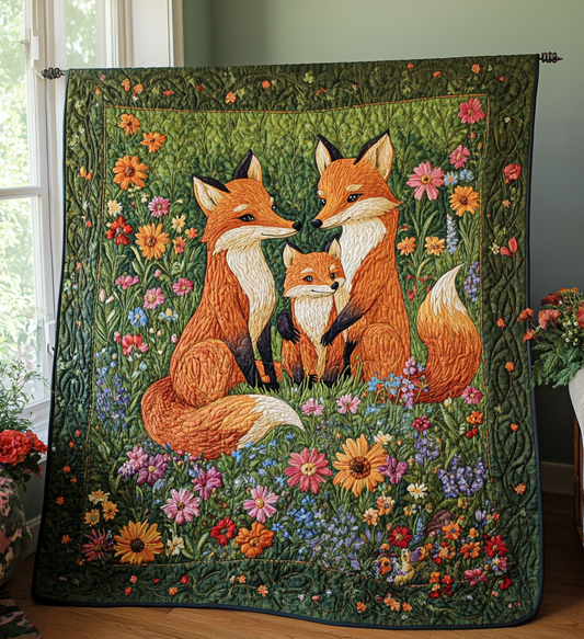 Fox Family Quilted Blanket - Throw (55" x 60")
