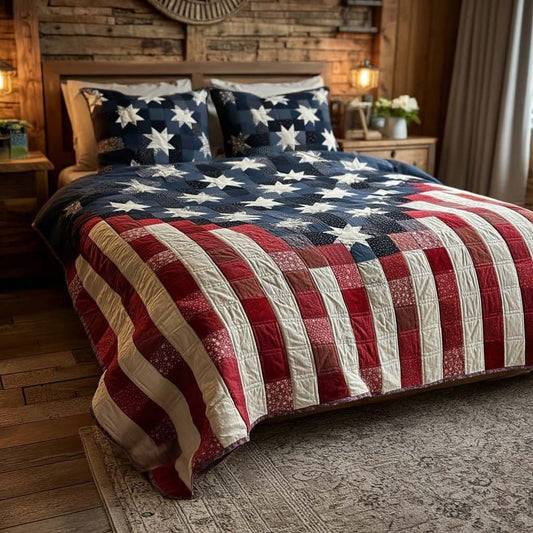 Single (59'' x 70'') /Freedom Star Pattern 3-Piece Quilted Bedding Set