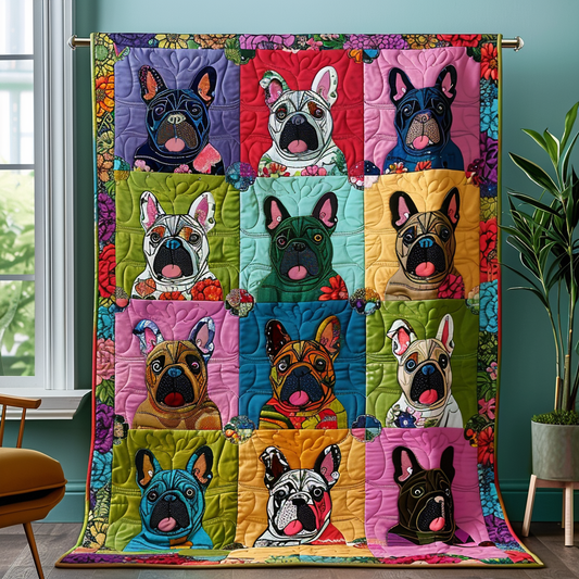 Frenchie Color Fest Quilted Blanket - Throw (55" x 60")