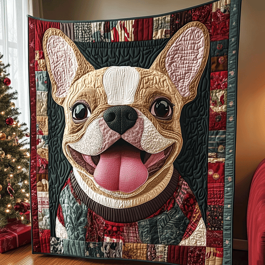 Frenchie Festive Fun Quilted Blanket - Throw (55" x 60")