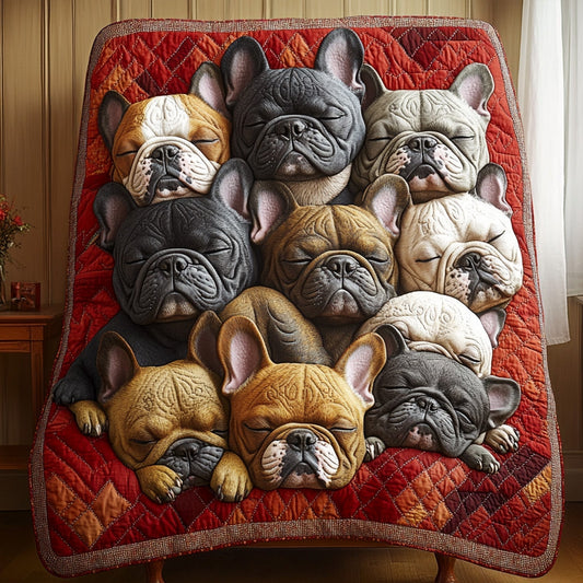 Frenchie Fiesta Quilted Blanket - Throw (55" x 60")