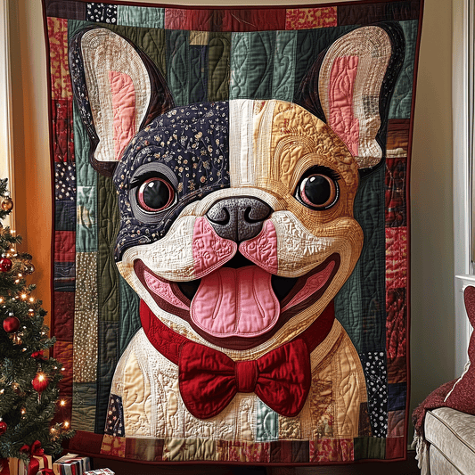 Frenchie Holiday Magic Quilted Blanket - Throw (55" x 60")