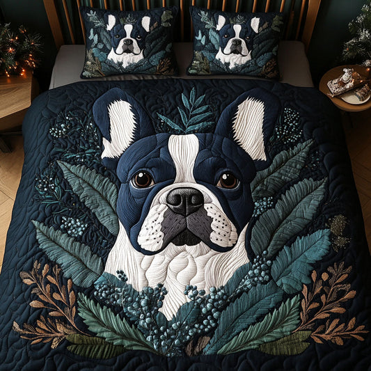 Frenchie Whiskers 3-Piece Quilted Bedding Set - Single (59" x 70")