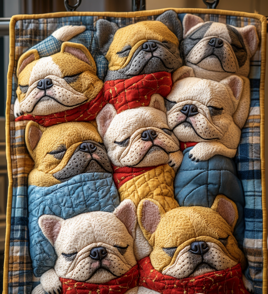 Frenchie Wonderland Quilted Blanket - Throw (55" x 60")