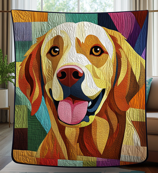 Friendly Golden Retriever Quilted Blanket - Throw (55" x 60")